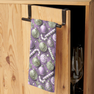 Purple Green Christmas Pattern#12 ID1009 Tea Towel