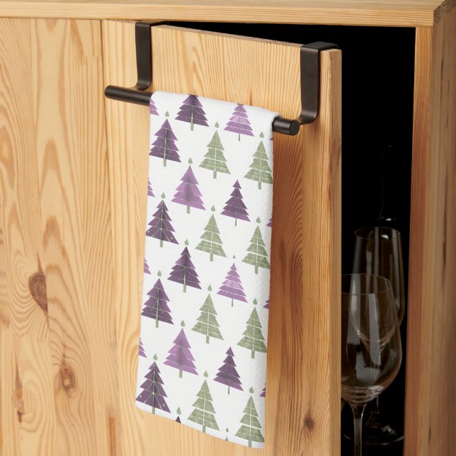 Purple Green Christmas Pattern#25 ID1009 Tea Towel (Thirds Fold)