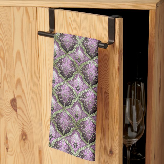 Purple Green Christmas Pattern#31 ID1009 Tea Towel (Thirds Fold)