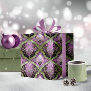 Purple Green Christmas Pattern#31 ID1009 Wrapping Paper