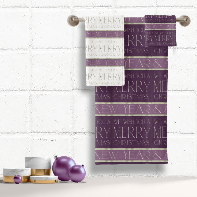 Purple Green Christmas Pattern#35b ID1009 Bath Towel Set (Creator Uploaded)