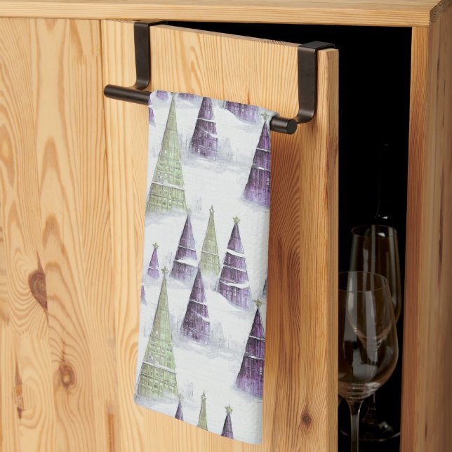Purple Green Christmas Pattern#8 ID1009 Tea Towel (Thirds Fold)