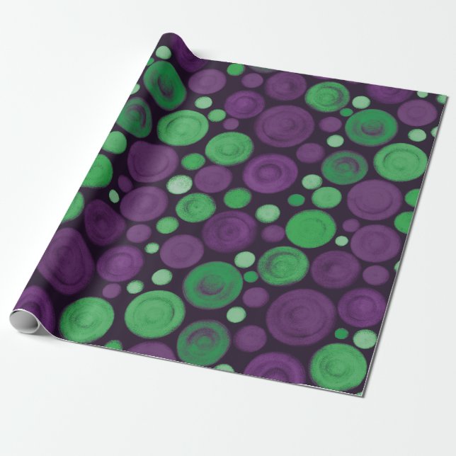 Purple & Green Circles Wrapping Paper (Unrolled)