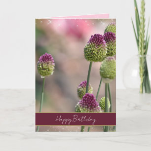 Purple Green Clover Flowers Sparkle Birthday  Card