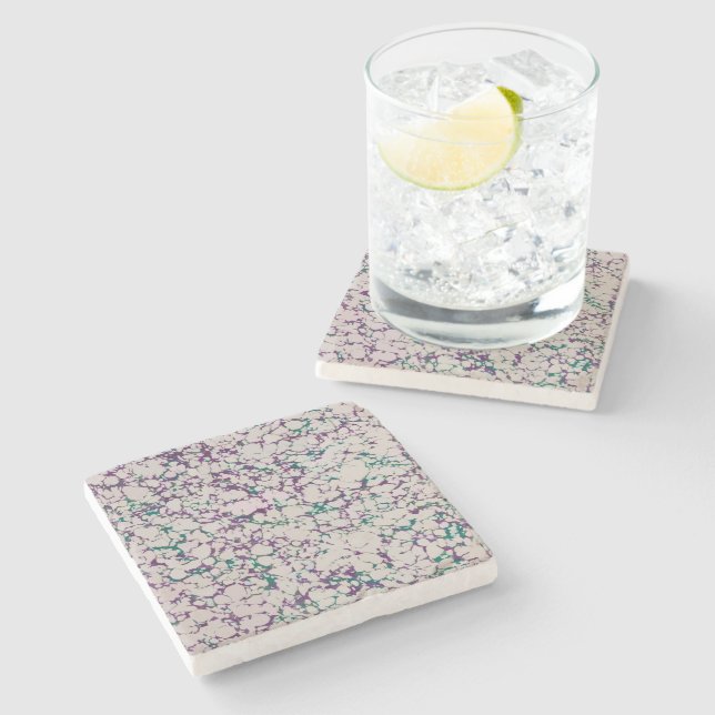 Purple & Green Crackled Paint Abstract Design Stone Coaster (Side)