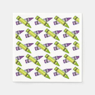 Purple Green Crayon Art Supplies Teacher Artist Napkin