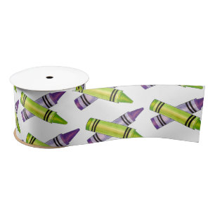 Purple Green Crayon Art Supplies Teacher Artist Satin Ribbon