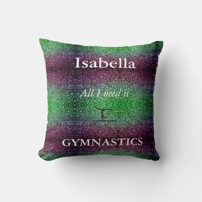 PURPLE & GREEN CUSTOM GYMNASTICS Throw Pillow (Front)