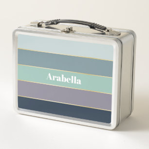 Purple Green Custom Summer Colour Block Stripes Metal Lunch Box