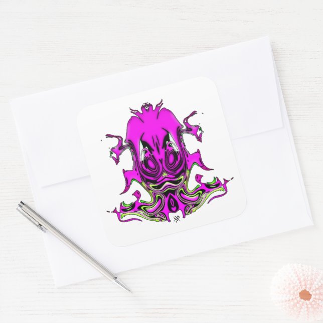 Purple green dark magic mask square sticker (Envelope)