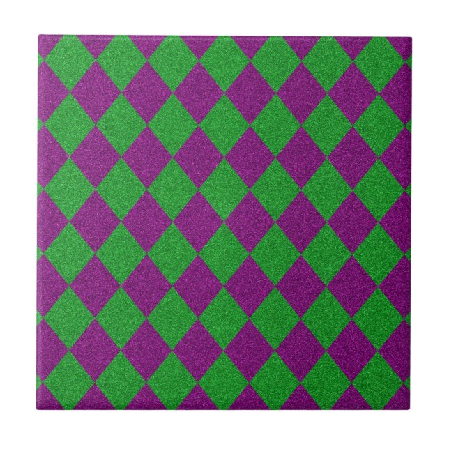Purple & Green Diamond Glitter Ceramic Tile (Front)