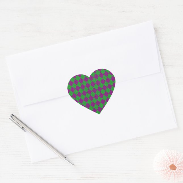 Purple & Green Diamond Glitter Heart Sticker (Envelope)