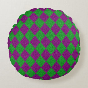 Purple & Green Diamond Glitter Round Cushion