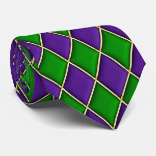 Purple & Green Diamond Pattern Mardi Gras Tie