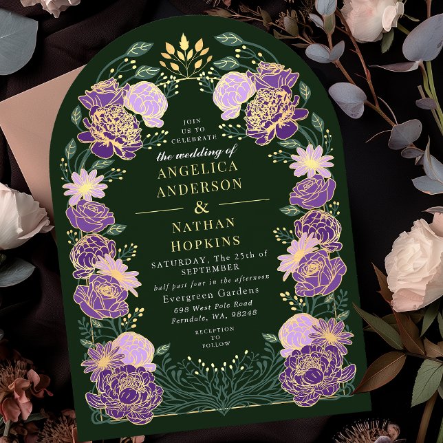 Purple Green Enchanted Floral Garden Wedding Arch Invitation (Creator Uploaded)
