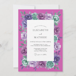 Purple Green Floral Arch Wedding Invitation