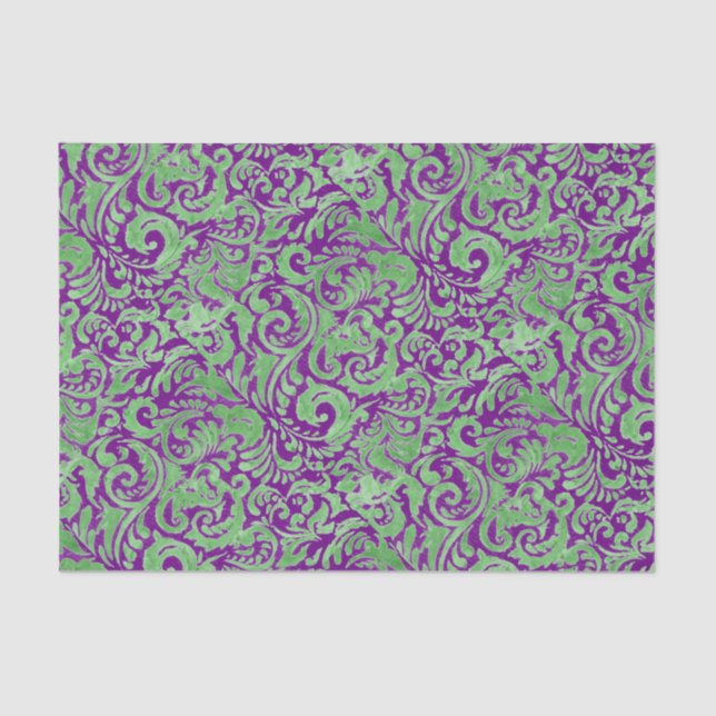 Purple Green Floral Batik Tissue Paper (Front)