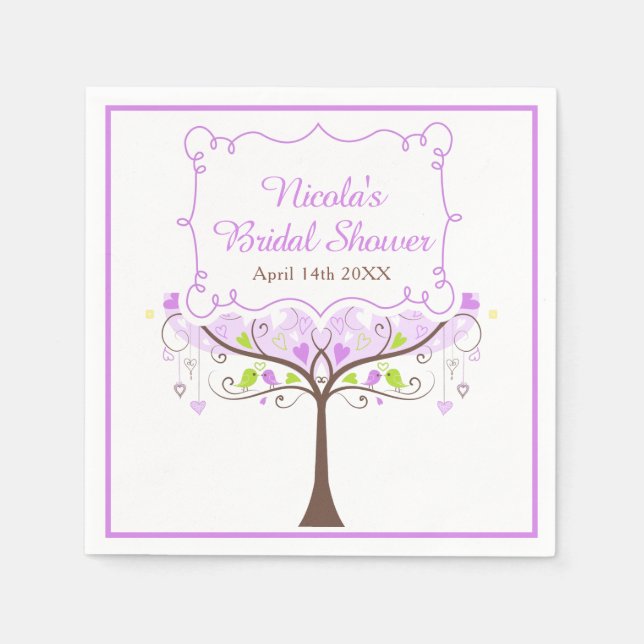 Purple & Green Floral Bird Bridal Shower  Napkin (Front)