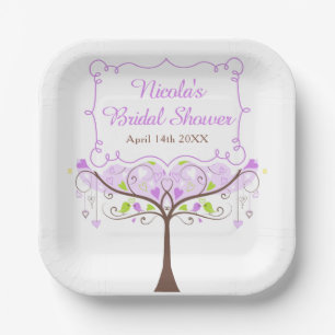 Purple & Green Floral Bird Bridal Shower Paper Plate