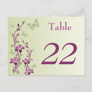 Purple, Green Floral Butterflies Table Number Card