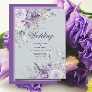 Purple & Green Floral Modern Wedding Invitation
