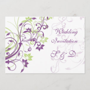 Purple green floral swirls Wedding Invitation