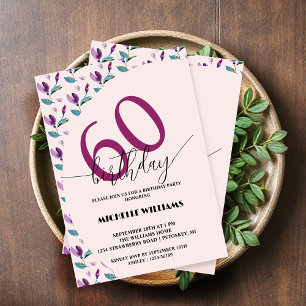 Purple Green Floral Watercolor Birthday Invitation
