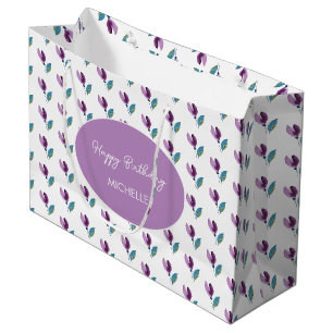 Purple Green Floral Watercolor Hand-painted Large Gift Bag