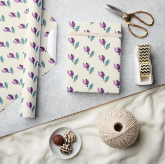 Purple Green Floral Watercolor Hand-painted Wrapping Paper