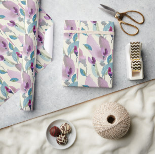 Purple Green Floral Watercolor Hand-painted Wrapping Paper