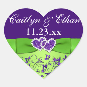 Purple, Green Floral Wedding Favour Sticker