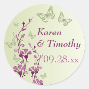 Purple, Green Floral with Butterflies Sticker