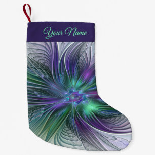 Purple Green Flower Abstract Art Fractal Own Name Small Christmas Stocking