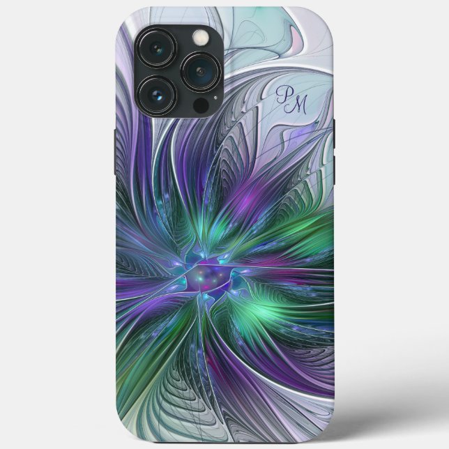Purple Green Flower Abstract Fractal Art Initials Case-Mate iPhone Case (Back)