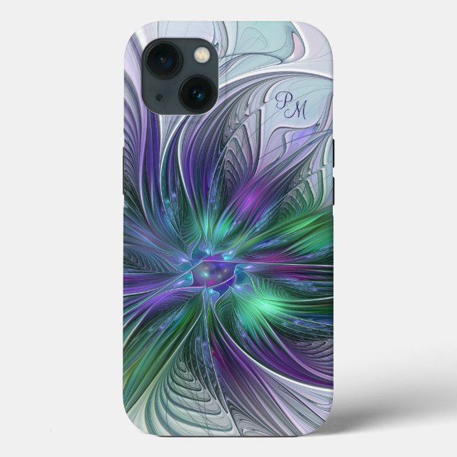 Purple Green Flower Abstract Fractal Art Initials Case-Mate iPhone Case (Back)