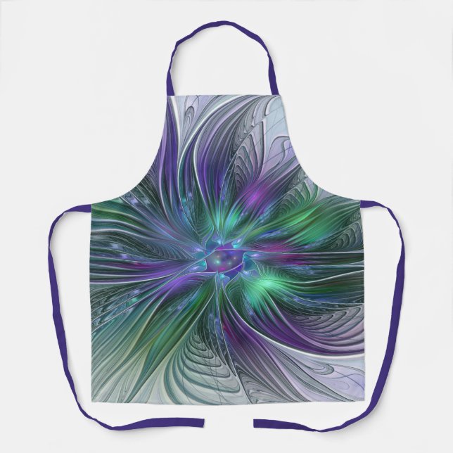 Purple Green Flower Modern Abstract Art Fractal Apron (Front)