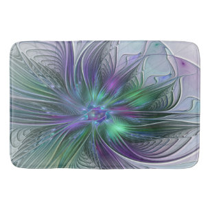 Purple Green Flower Modern Abstract Art Fractal Bath Mat