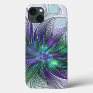Purple Green Flower Modern Abstract Art Fractal iPhone 13 Case