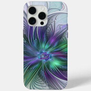 Purple Green Flower Modern Abstract Art Fractal iPhone 15 Pro Max Case
