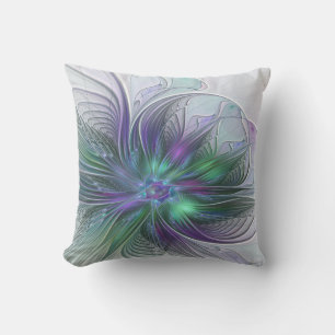 Purple Green Flower Modern Abstract Art Fractal Cushion