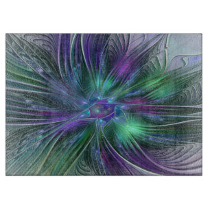 Purple Green Flower Modern Abstract Art Fractal Cutting Board