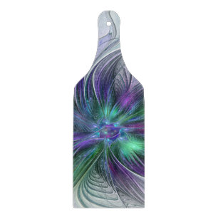 Purple Green Flower Modern Abstract Art Fractal Cutting Board