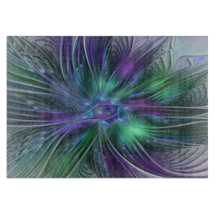 Purple Green Flower Modern Abstract Art Fractal Cutting Board