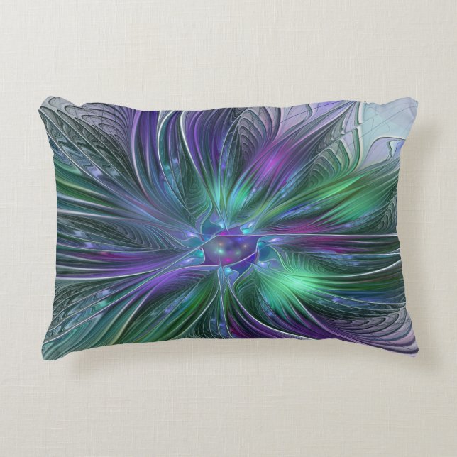 Purple Green Flower Modern Abstract Art Fractal Decorative Cushion (Front)