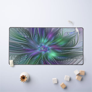 Purple Green Flower Modern Abstract Art Fractal Desk Mat