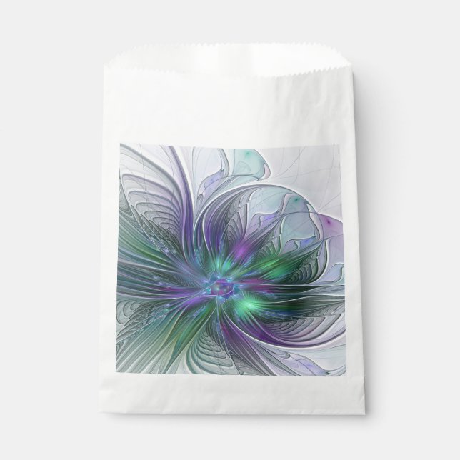 Purple Green Flower Modern Abstract Art Fractal Favour Bag (Front)
