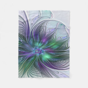 Purple Green Flower Modern Abstract Art Fractal Fleece Blanket