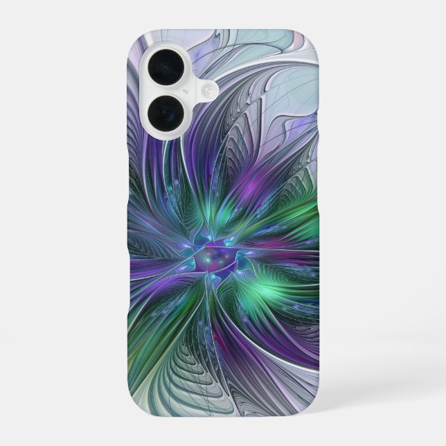 Purple Green Flower Modern Abstract Art Fractal iPhone 16 Case (Back)