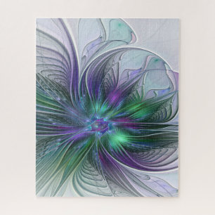 Purple Green Flower Modern Abstract Art Fractal Jigsaw Puzzle