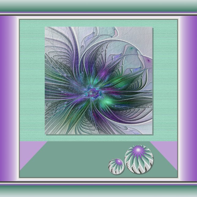 Purple Green Flower Modern Abstract Art Fractal Jigsaw Puzzle (Creator Uploaded)